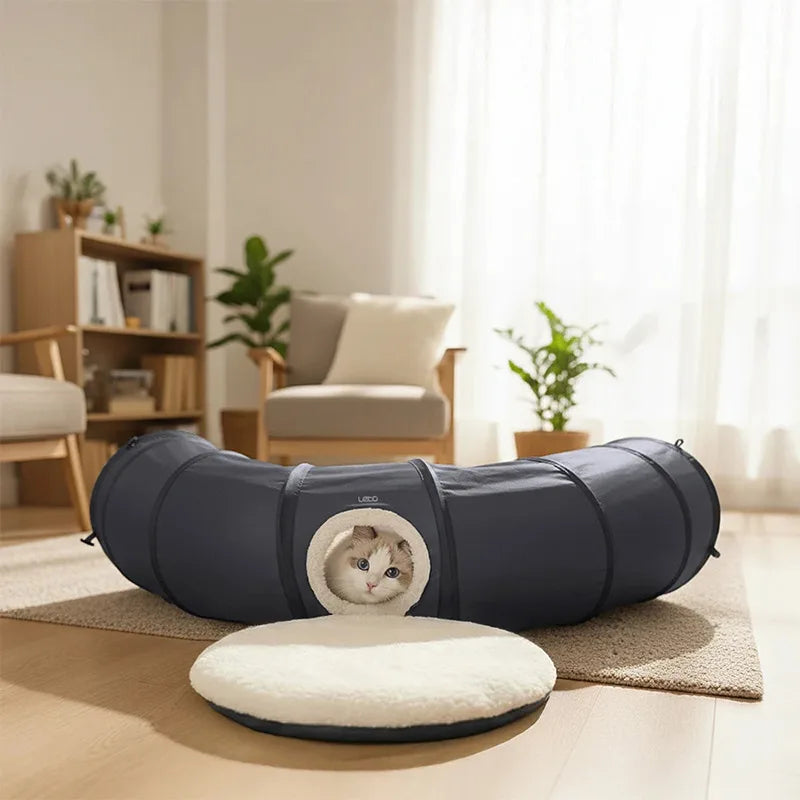 Foldable Cat Tunnel and Cushion Set — Interactive Hide and Seek Pet Toy