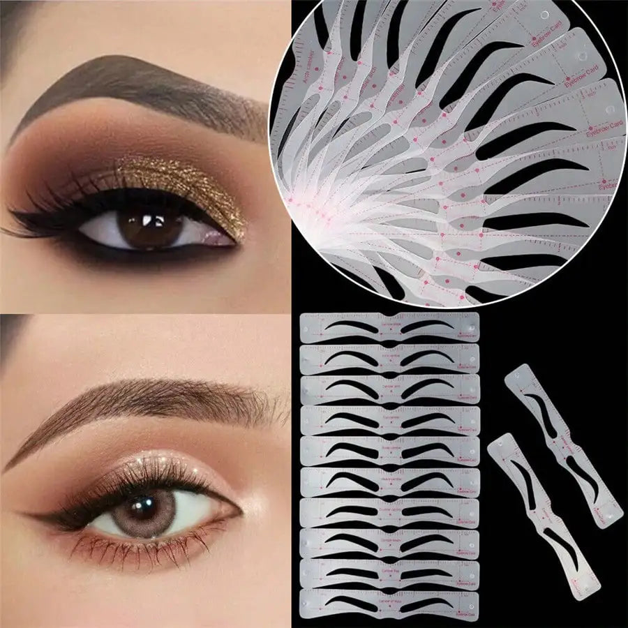 Eyebrow Stencil and Razor Kit — 12-Piece DIY Grooming Set for Perfect Shaping