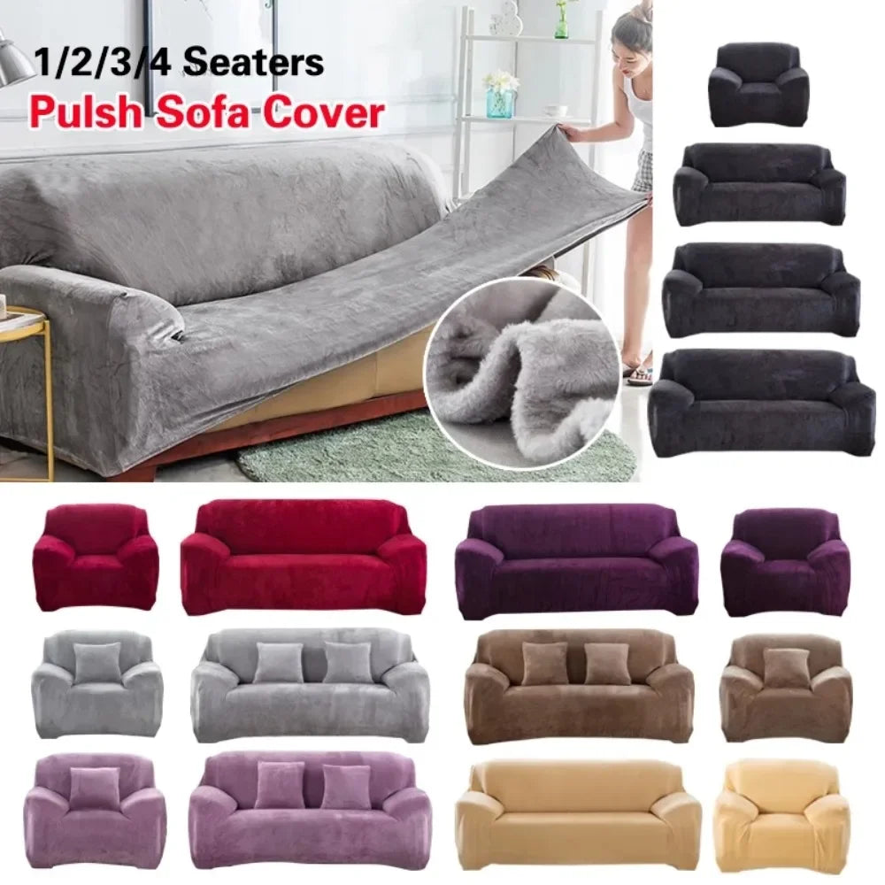 Stretch Velvet Sofa Covers — Soft Furniture Protector with Non-Slip Bottom