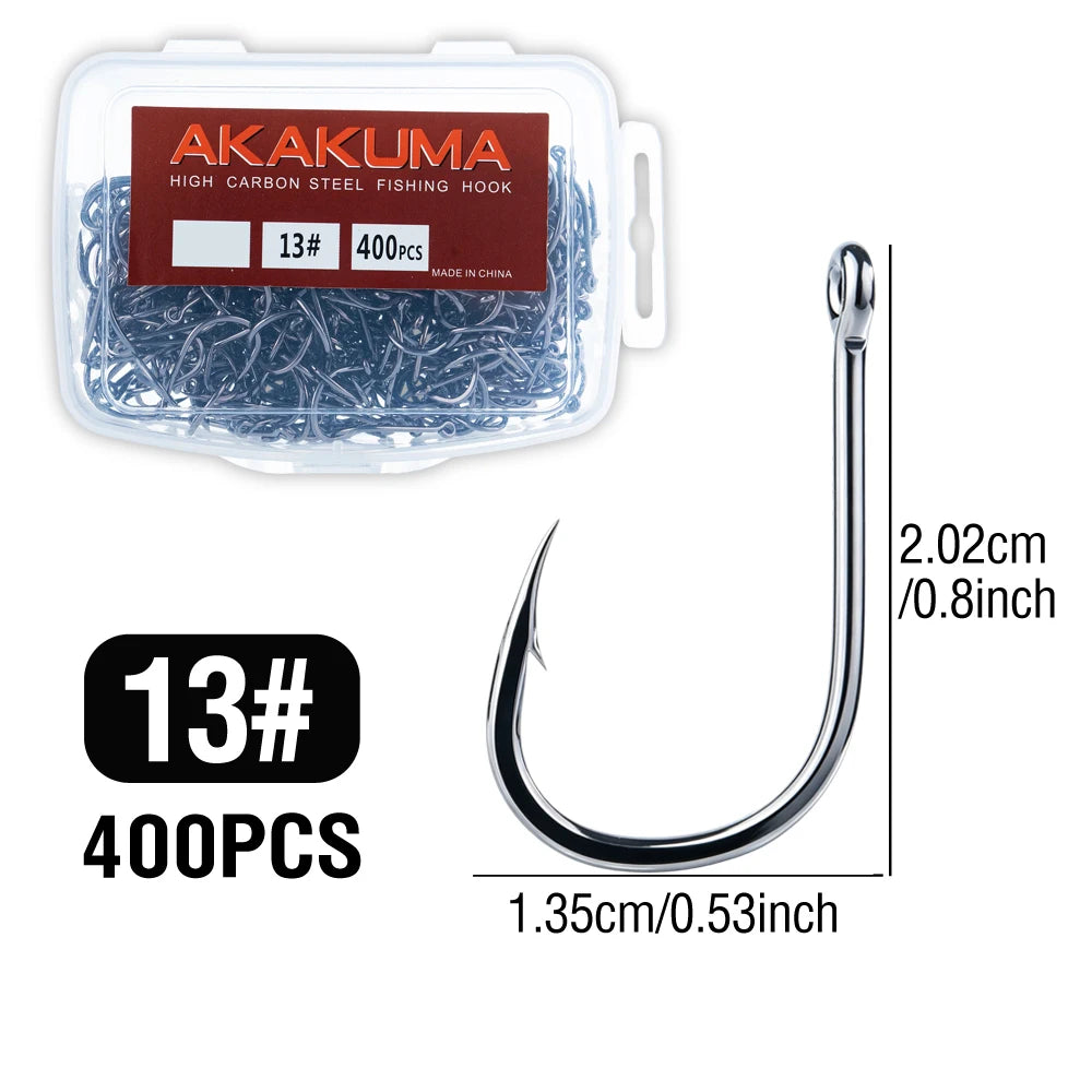 akakuma High Carbon Steel Fishing Hooks — Ultra Sharp Barbed Set, 400 Pieces
