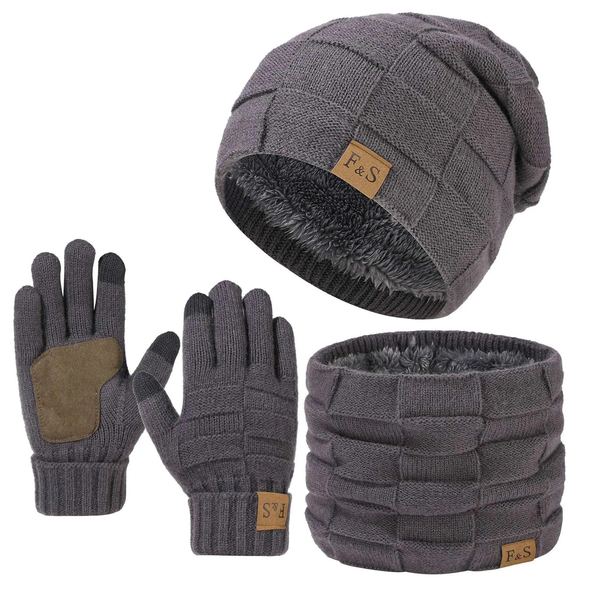 Men's Winter Thermal Set — Fleece Lined Beanie, Scarf, and Gloves