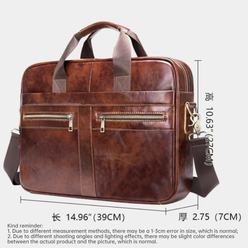 Men's Top Grain Leather Briefcase — Professional Business Laptop Bag