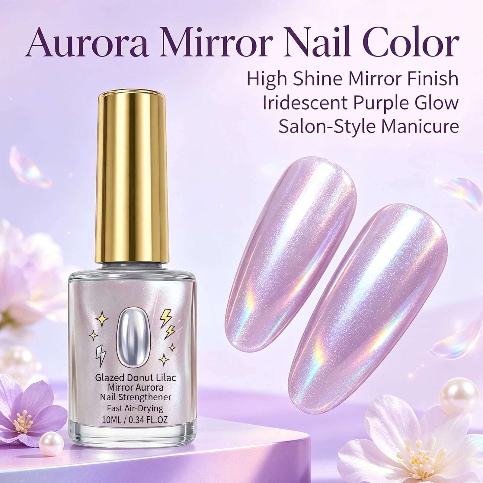 Purple Metallic Gel Nail Polish — Mirror Effect Aurora Finish, Quick Dry