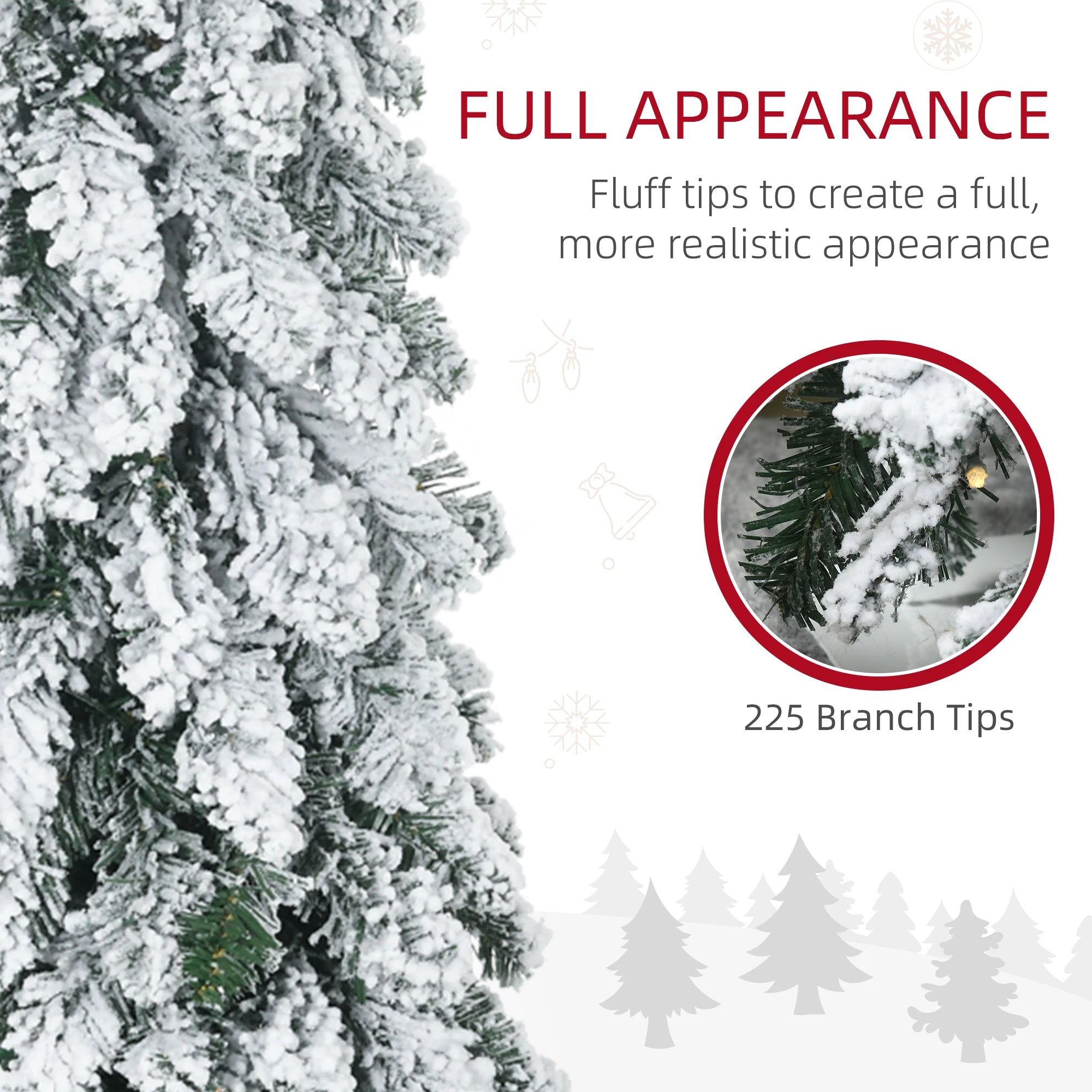 HOMCOM 4ft Slim Snow Artificial Christmas Tree — LED Lighted Pencil Tree
