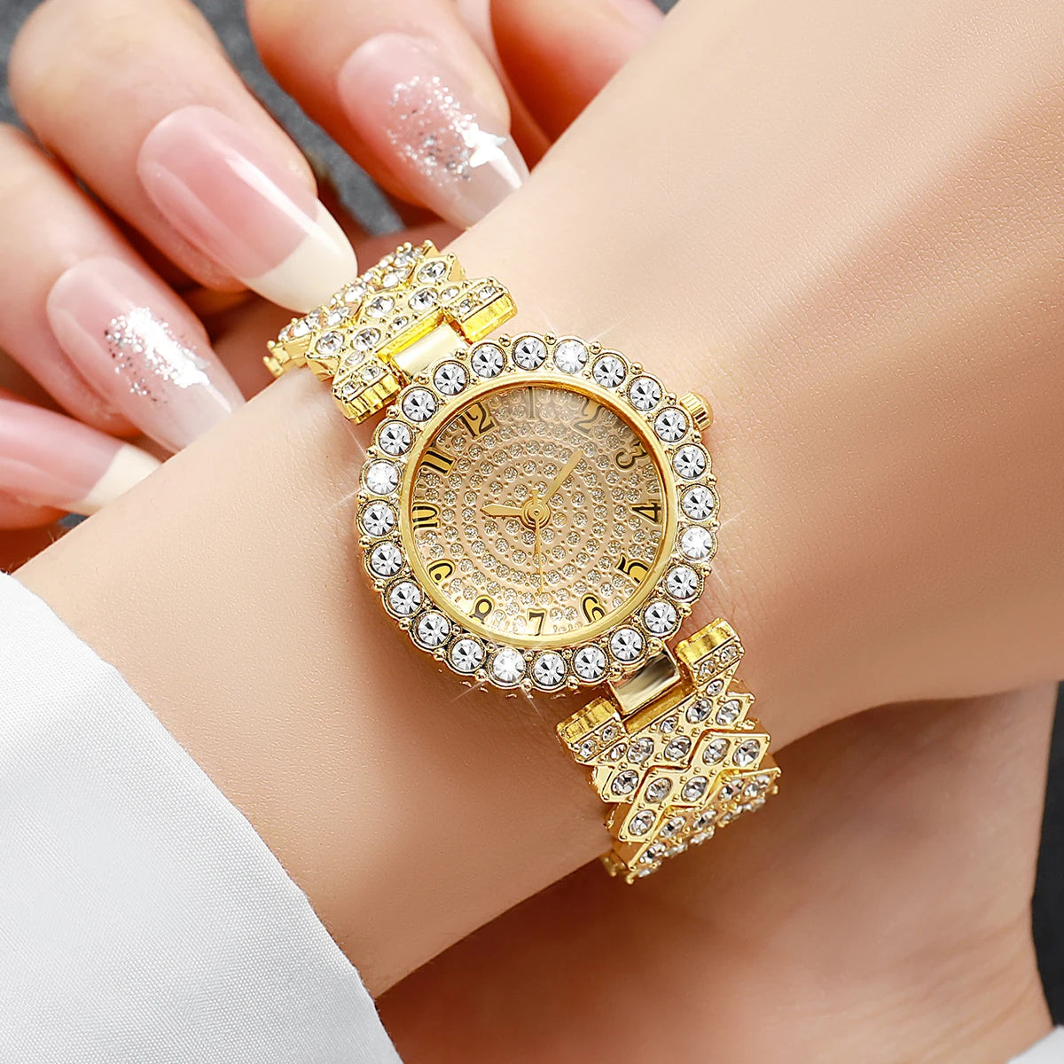 Luxury Rhinestone Jewelry Set — Elegant Quartz Watch & Accessories
