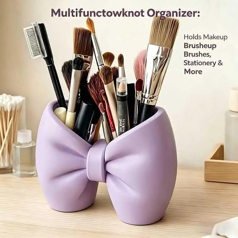 HELTFARM Bow Shaped Makeup Brush Organizer — Large Capacity Vanity Storage