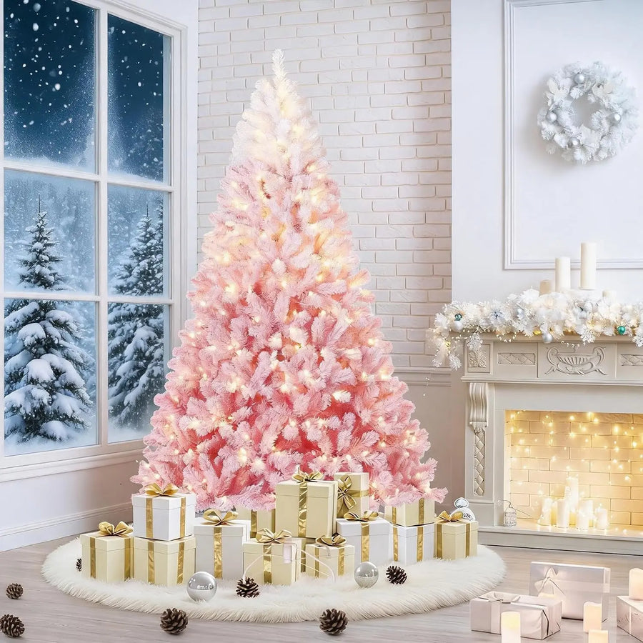 Snow Flocked Artificial Christmas Tree — Pre-Lit LED Slim Pine Tree