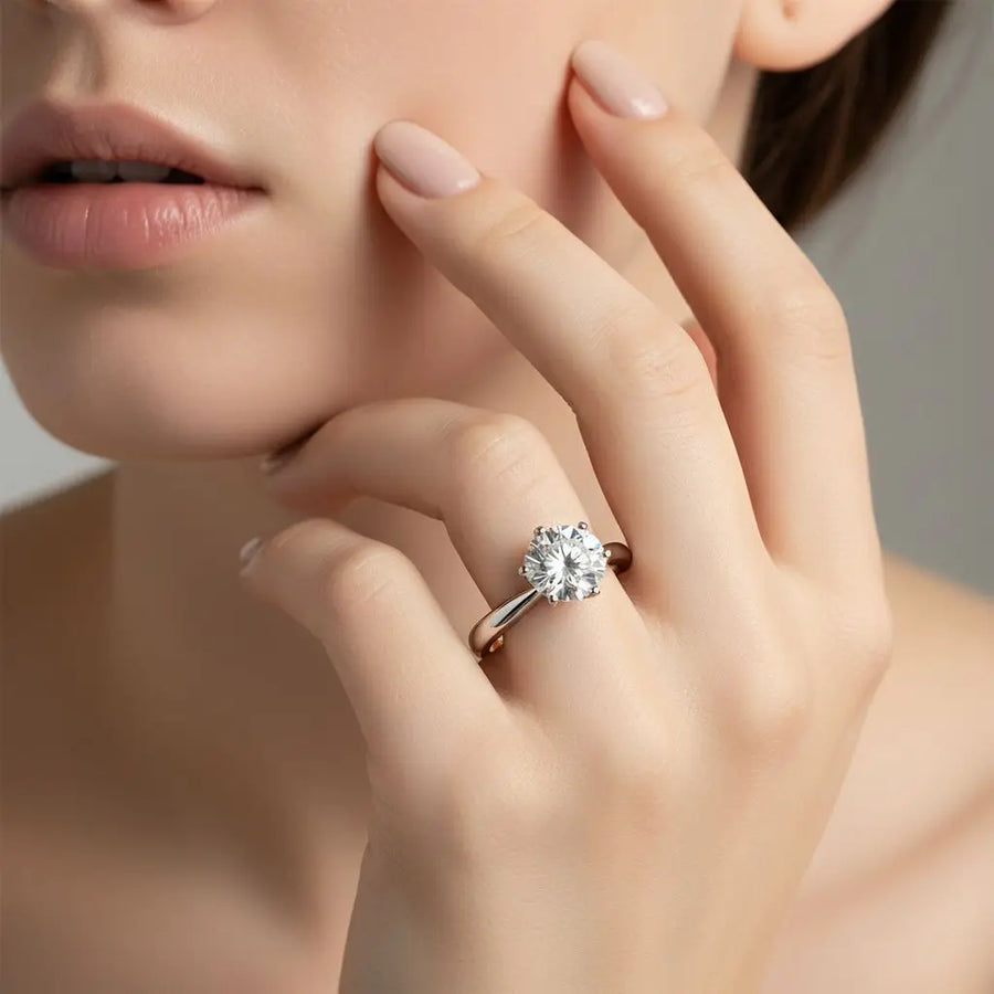 Moissanite Six Claw Ring — 925 Sterling Silver Engagement Jewelry