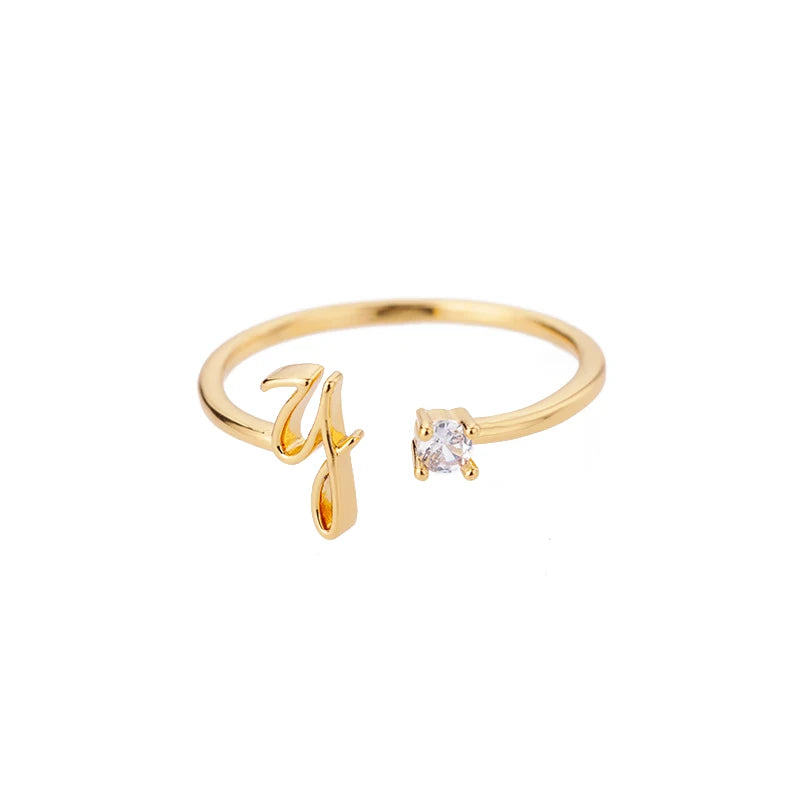 ICFTZWE Zircon Initial Letter Rings — Adjustable Stainless Steel Jewelry