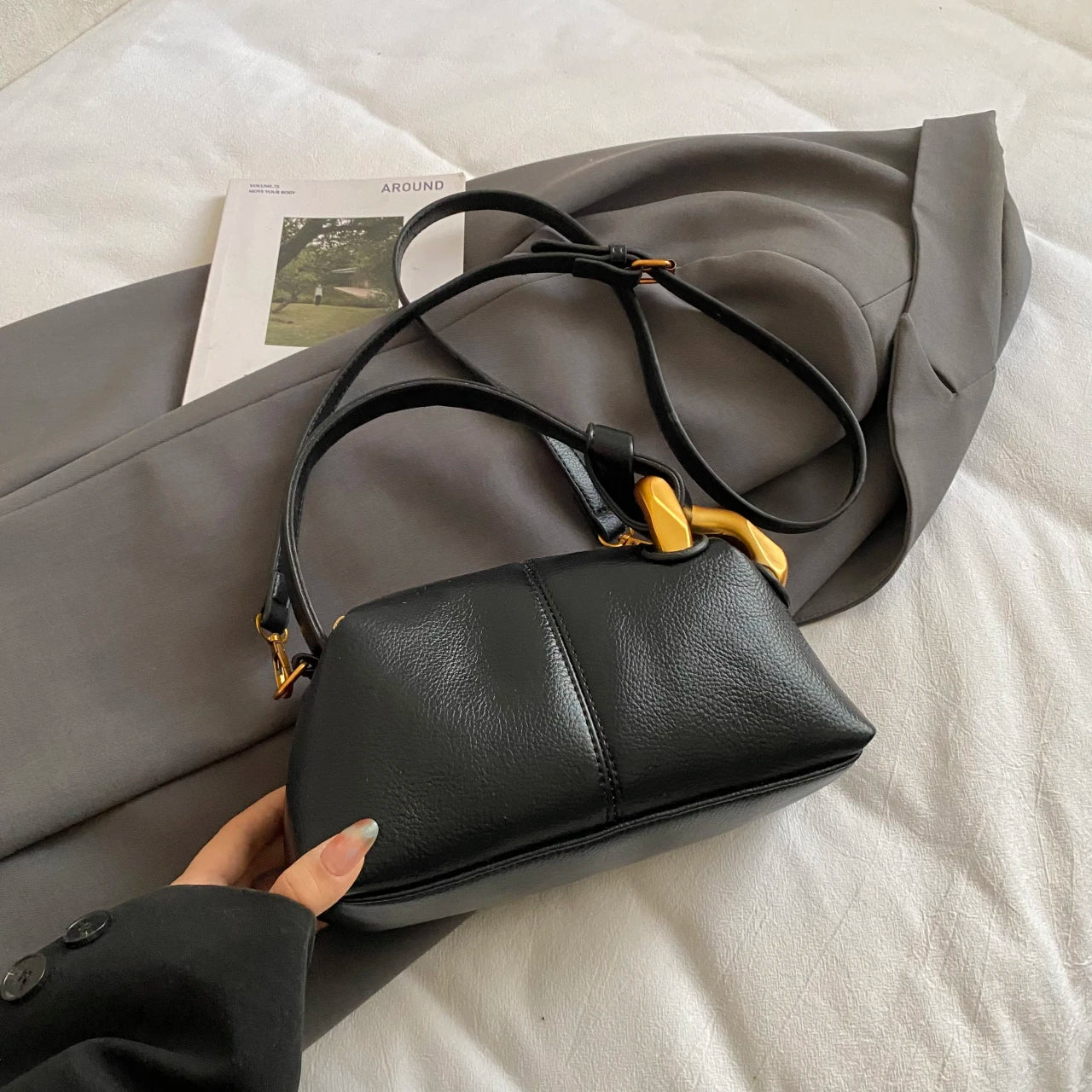 Textured PU Leather Clutch Bag — Versatile Shoulder & Crossbody Handbag