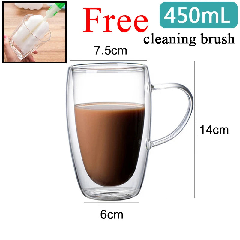 Double Wall Glass Cup Set — Heat Resistant Handmade Drinkware