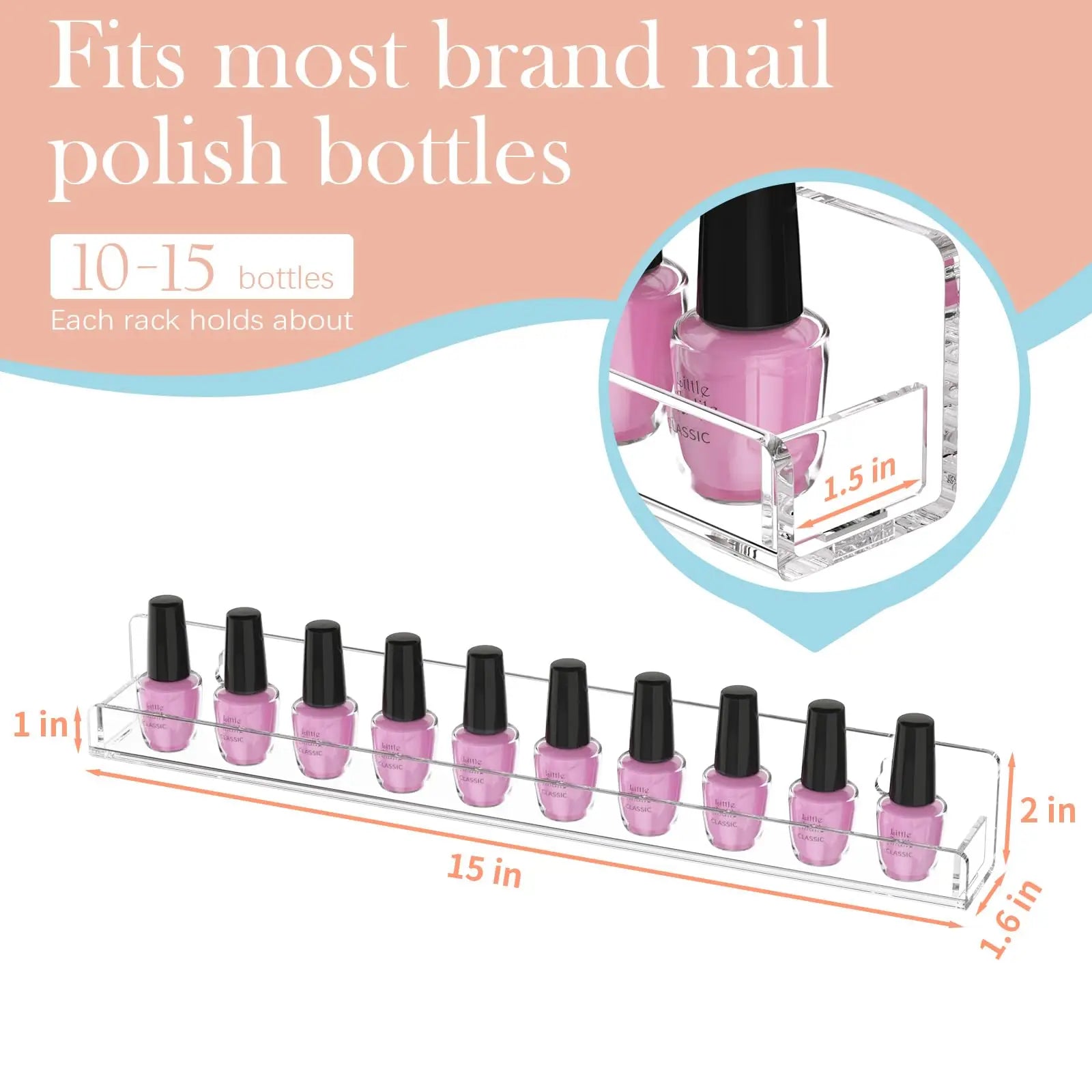 Clear Acrylic Nail Polish Wall Rack — Floating Display Shelves for Organization