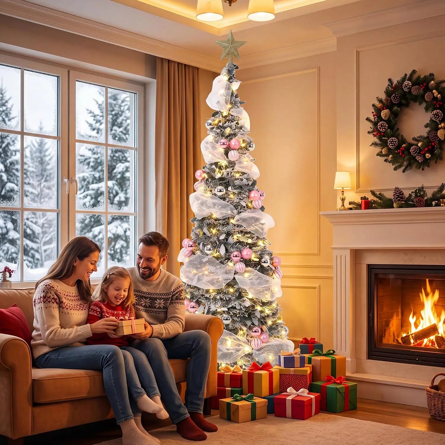 Garvee 6ft Pop-up Christmas Tree — Pre-Lit Flocked Design with LED Lights