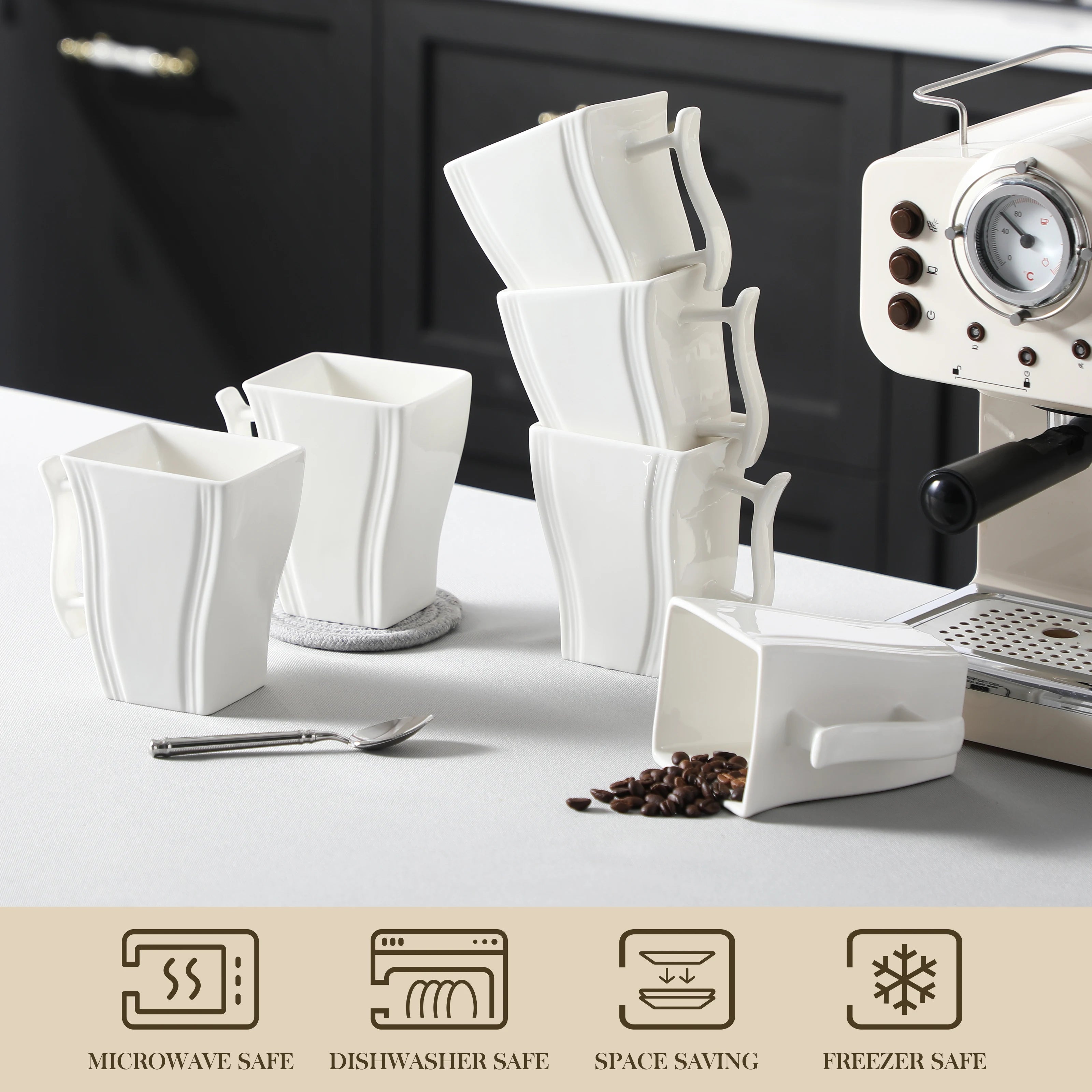 MALACASA 6-Piece Porcelain Coffee Set — Elegant Marble Style Mugs