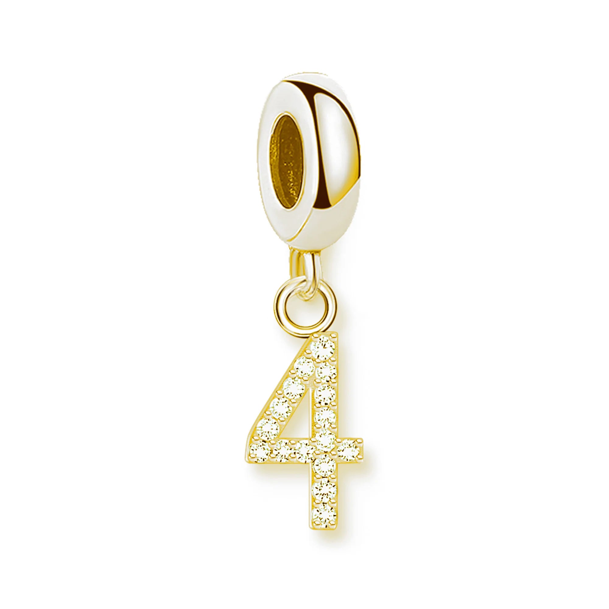 Thaddaeus Gold Plated Number Letter Charm — 925 Sterling Silver Zirconia Pendant