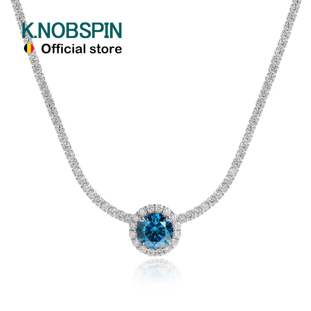 knobspin Blue Moissanite Pendant Necklace — 925 Sterling Silver Fine Jewelry