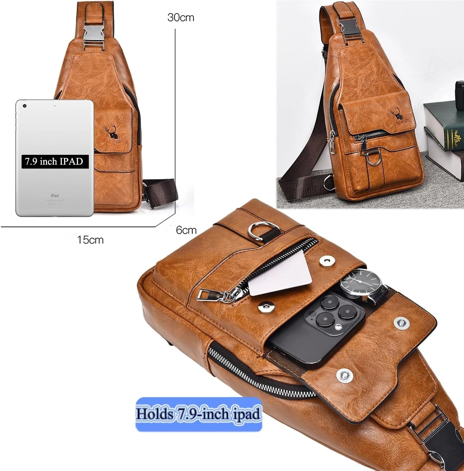PU Leather Crossbody Sling Bag — Compact Chest Pack for Travel & Daily Use
