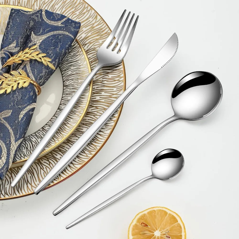 FEB.WIND 24-Piece Stainless Steel Flatware Set — Elegant Dining Tableware Kit