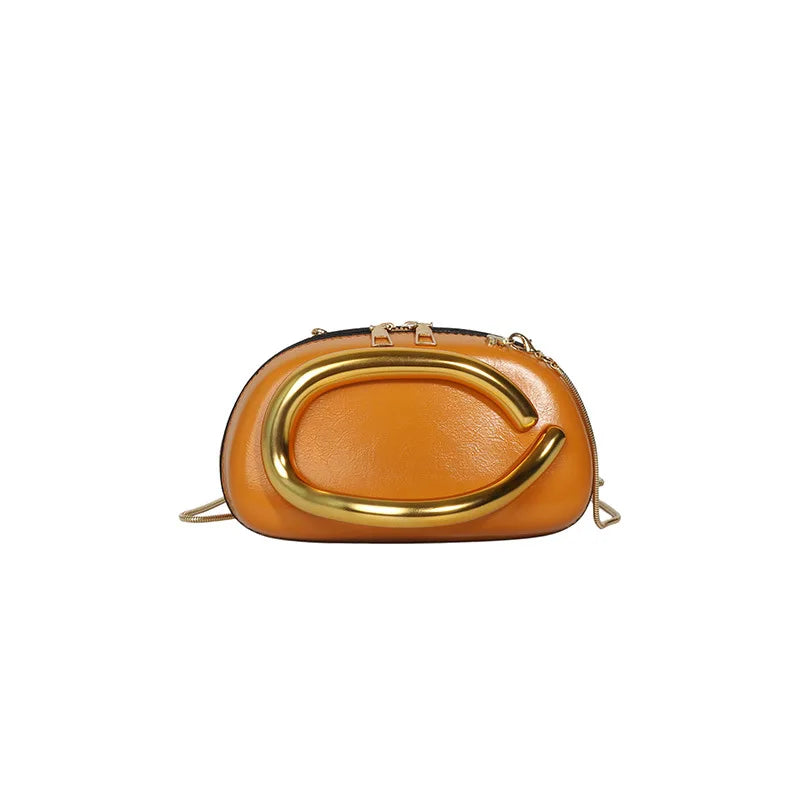 Elegant Round Evening Clutch — Metal Handle Crossbody Bag with Chain Strap