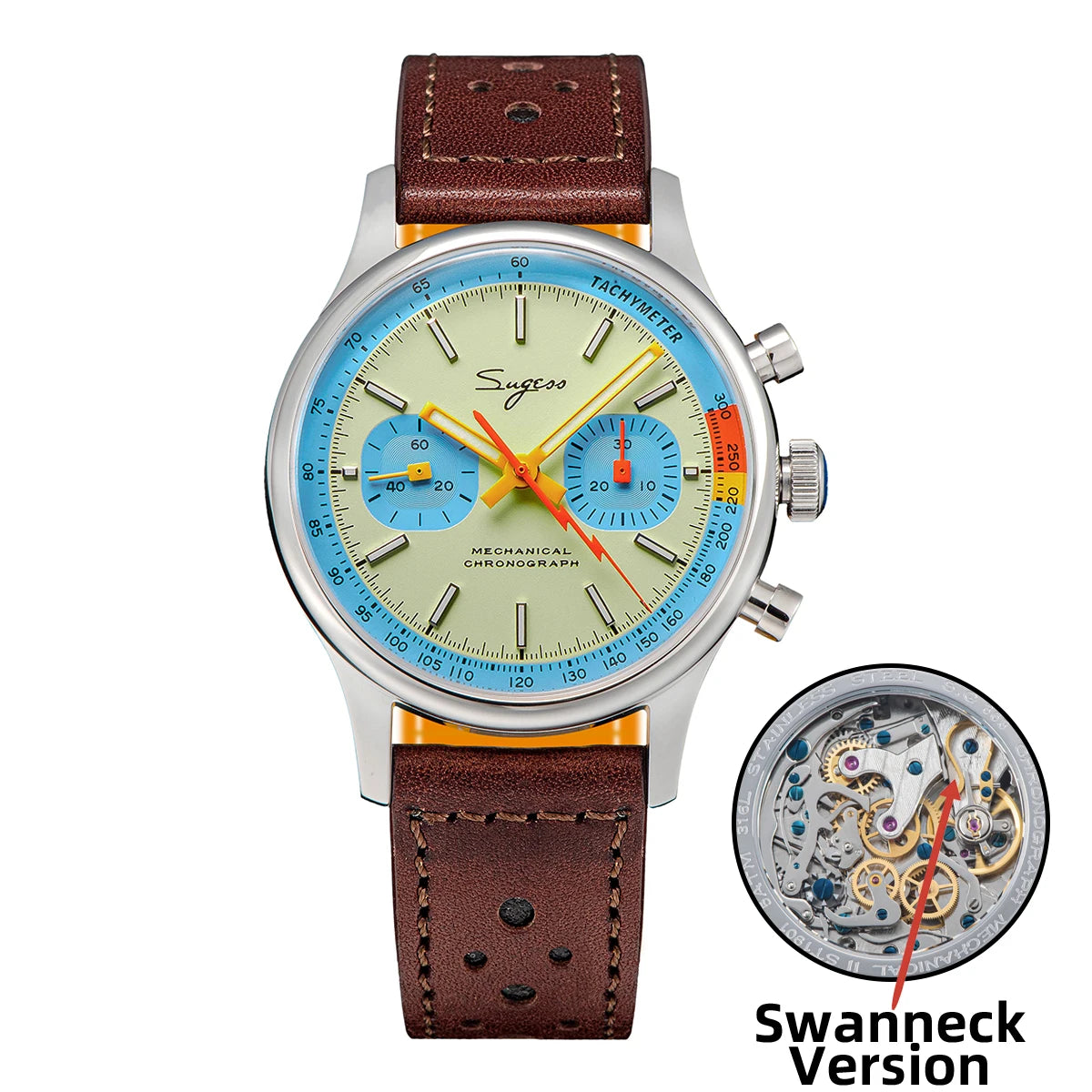 SUGESS Pilot Chronograph Watch — Mechanical Seagull Movement & Sapphire Crystal