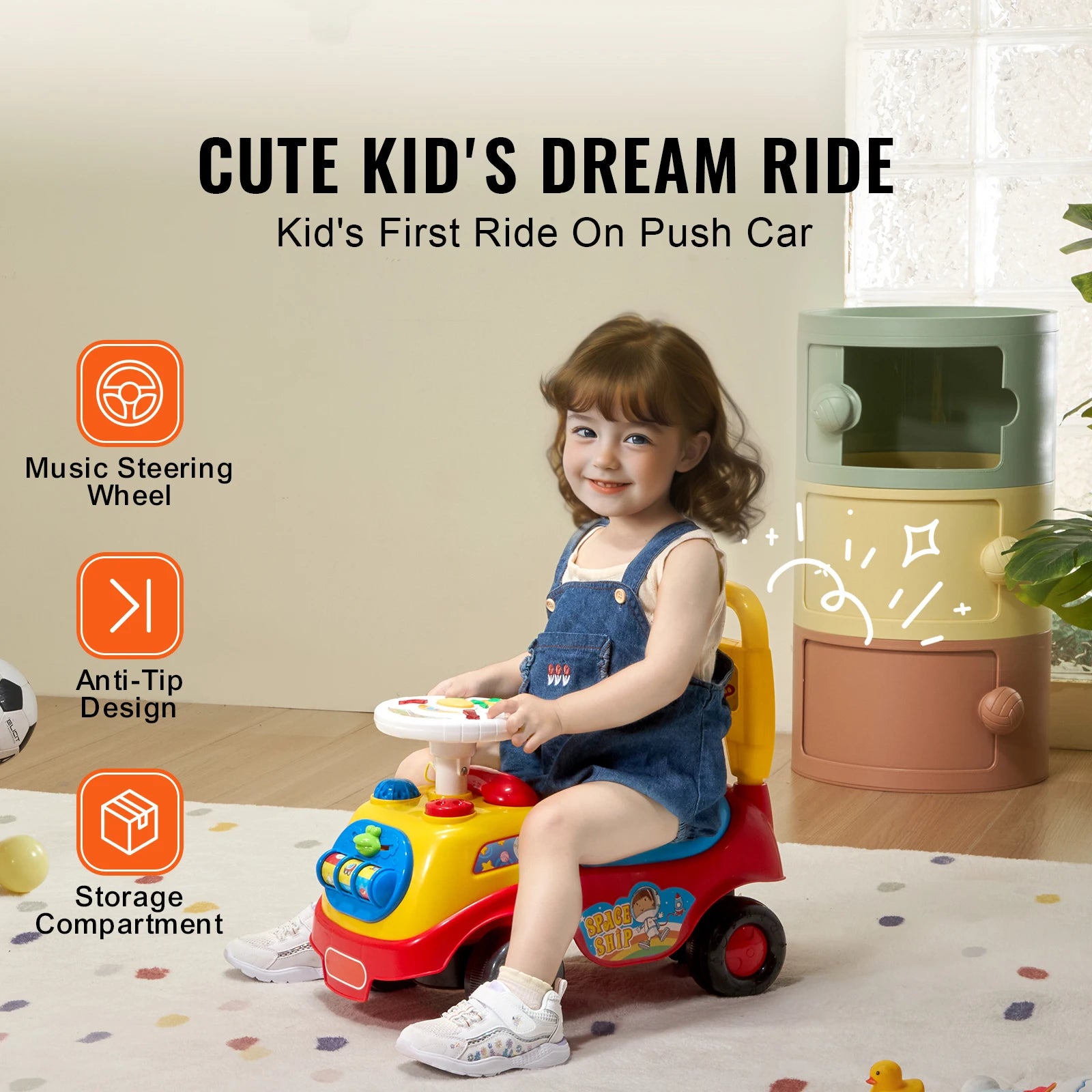 SucceBuy Toddler Ride On Push Car — Sit to Stand Toy with Music
