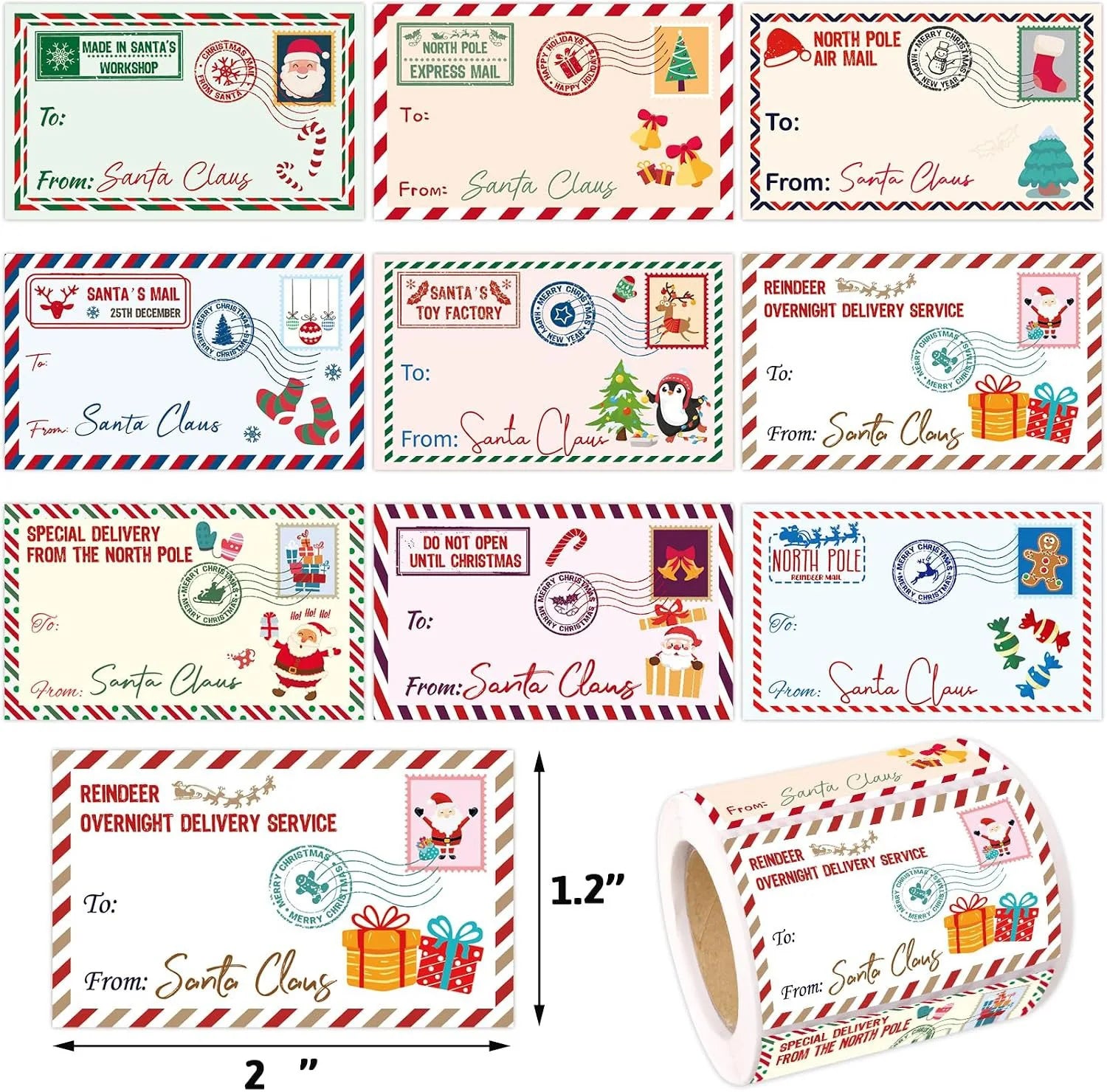 TYFYO Christmas Gift Tag Stickers — Self-Adhesive Santa Name Labels