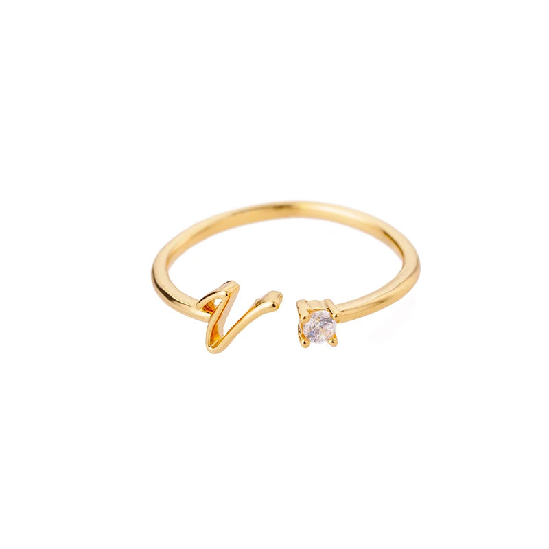 ICFTZWE Zircon Initial Letter Rings — Adjustable Stainless Steel Jewelry