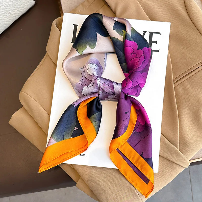 SENAIFEI Printed Silk Scarf — Luxury Square Shawl & Decorative Headband