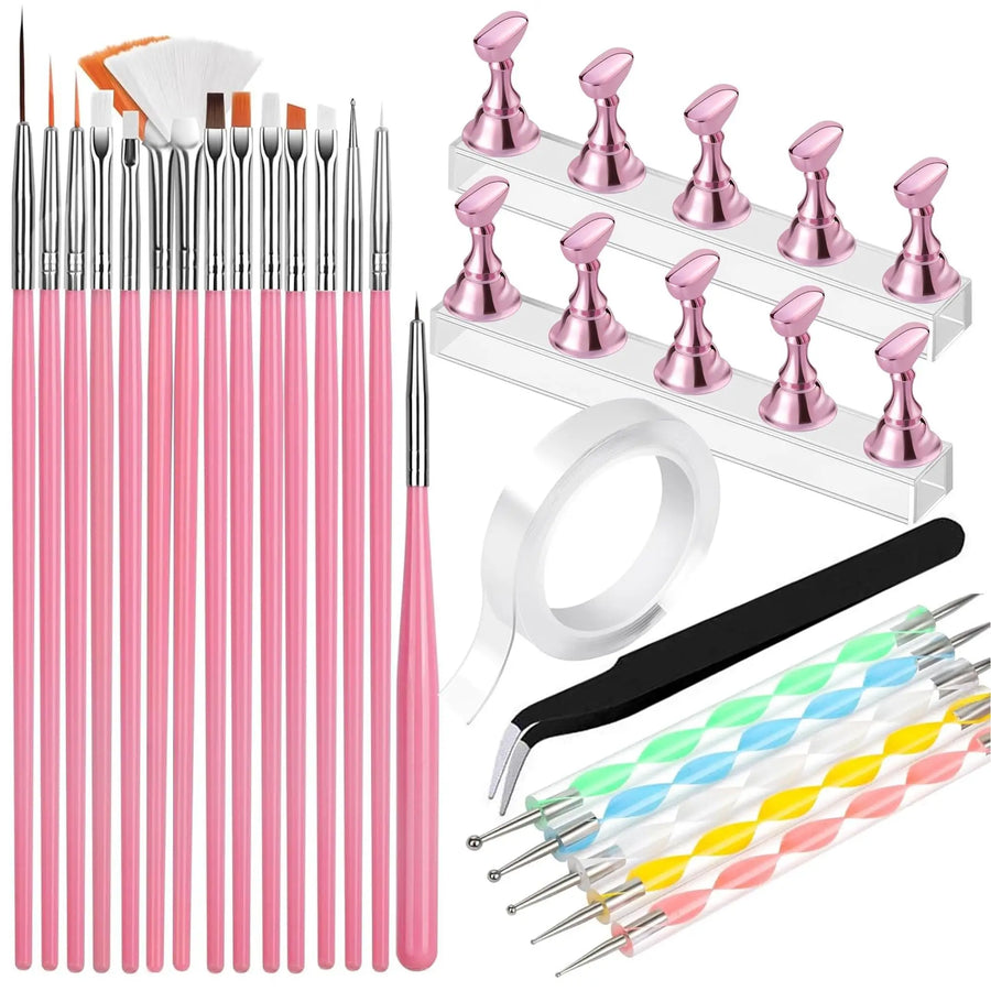 Professional Nail Art Tool Kit — 24 Piece Manicure Set with Brushes and Dotting Tools