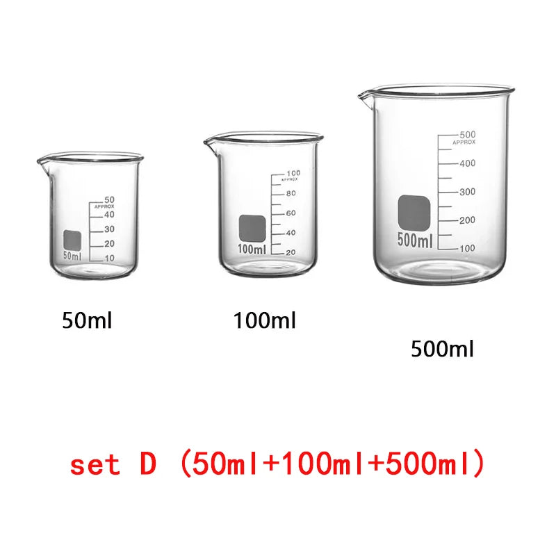 YWDL 3-Piece Glass Measuring Cup Set — Heat-Resistant Borosilicate Beakers