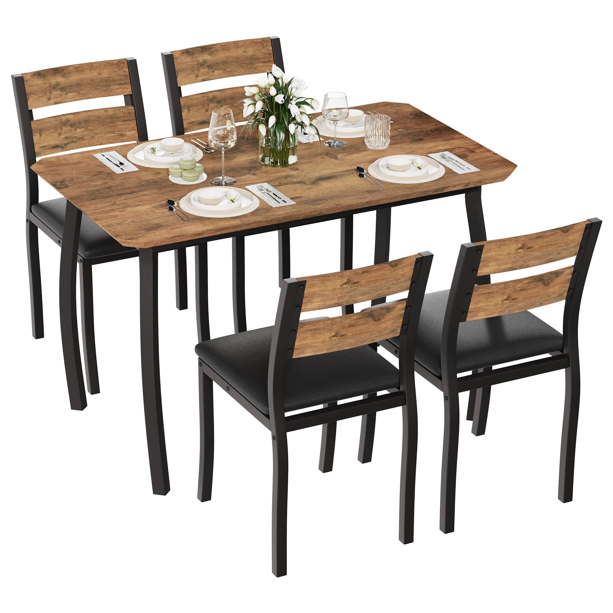 EliteZ 5-Piece Square Dining Table Set — Compact Farmhouse Design for Small Spaces