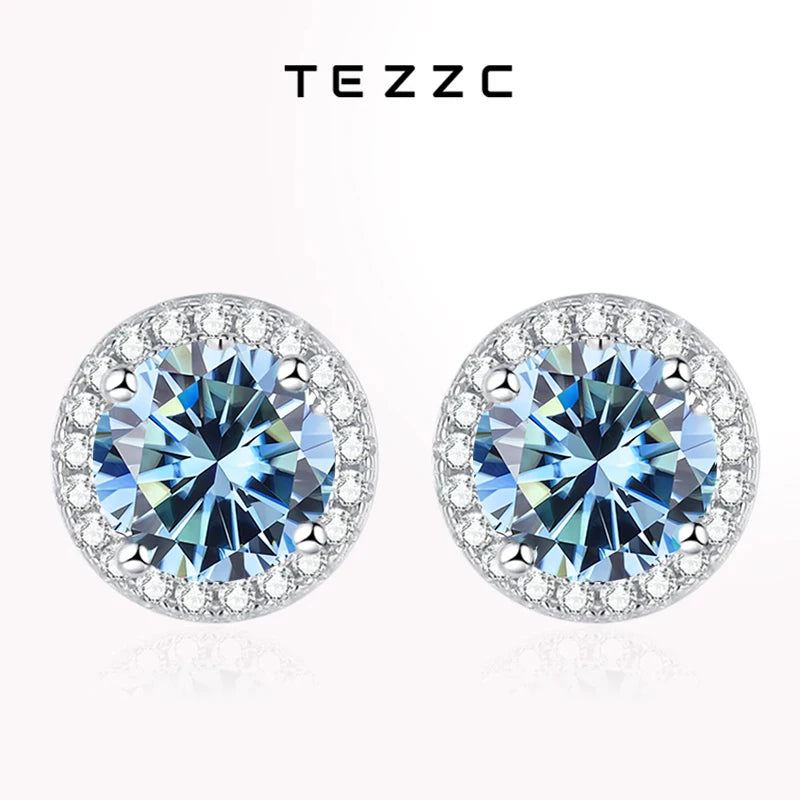 tezzc Moissanite Stud Earrings — Sparkling 925 Sterling Silver Jewelry