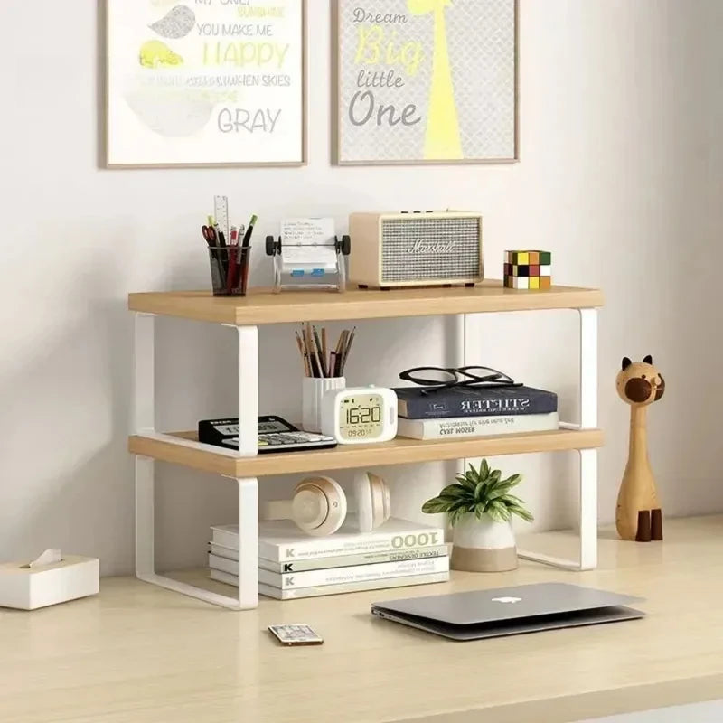 Wooden Monitor Stand Riser — Desktop Organizer with Storage Rack