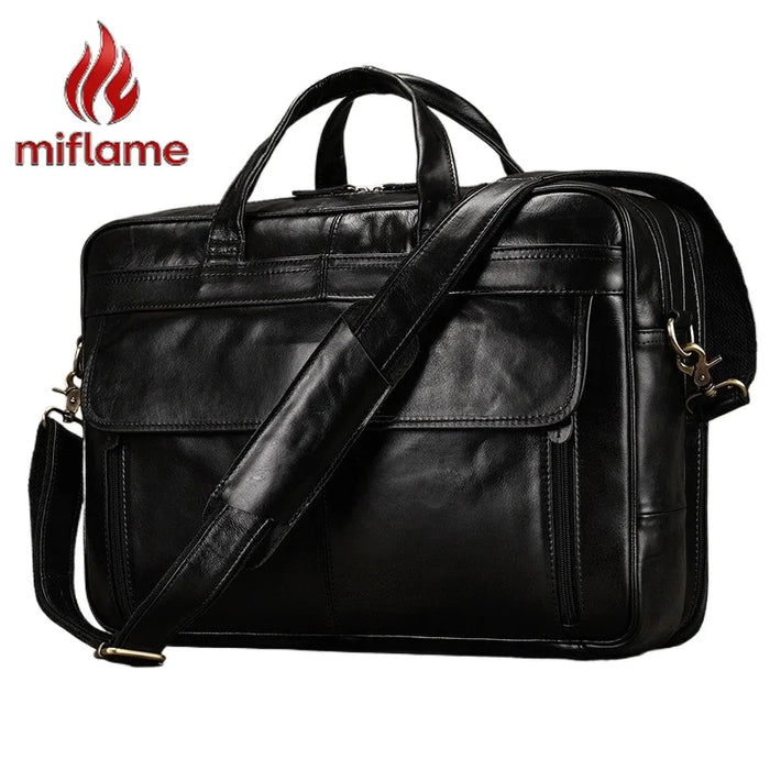 miflame Men's Leather Briefcase — Large Capacity Laptop Messenger Bag