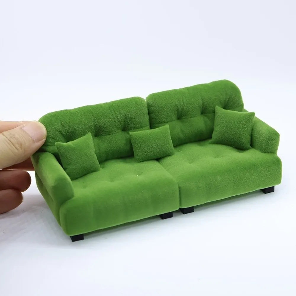 Miniature Flocking Sofa Model — Dollhouse Living Room Furniture Accessory