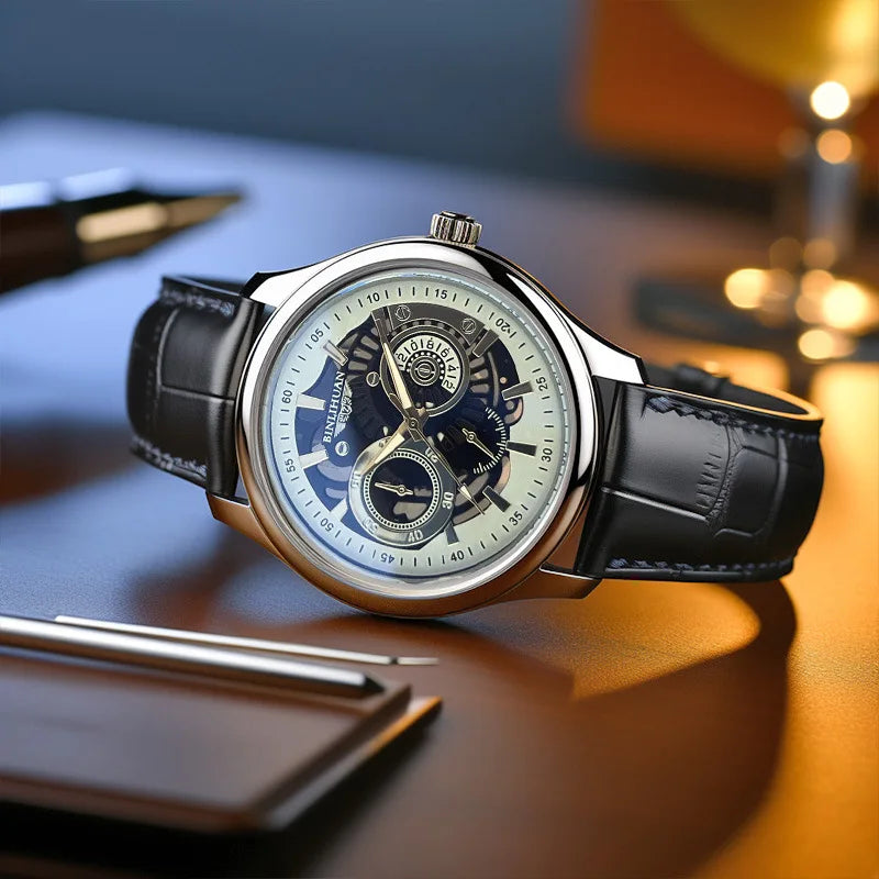 Men's Quartz Wristwatch — Elegant Leather Strap & Round Alloy Case