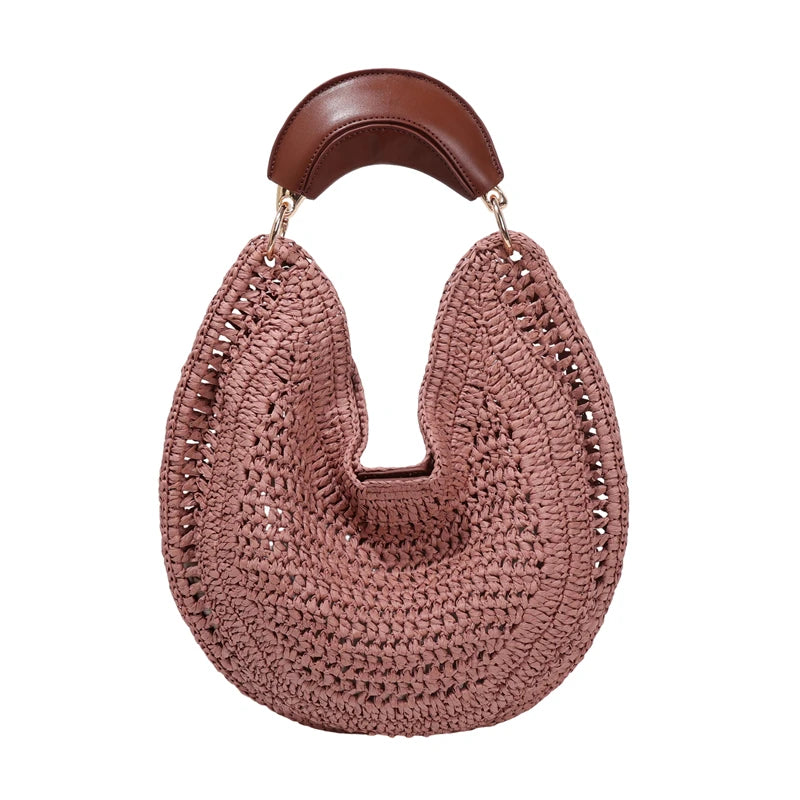 Boho Handwoven Straw Hobo Bag — Elegant Crescent Summer Tote