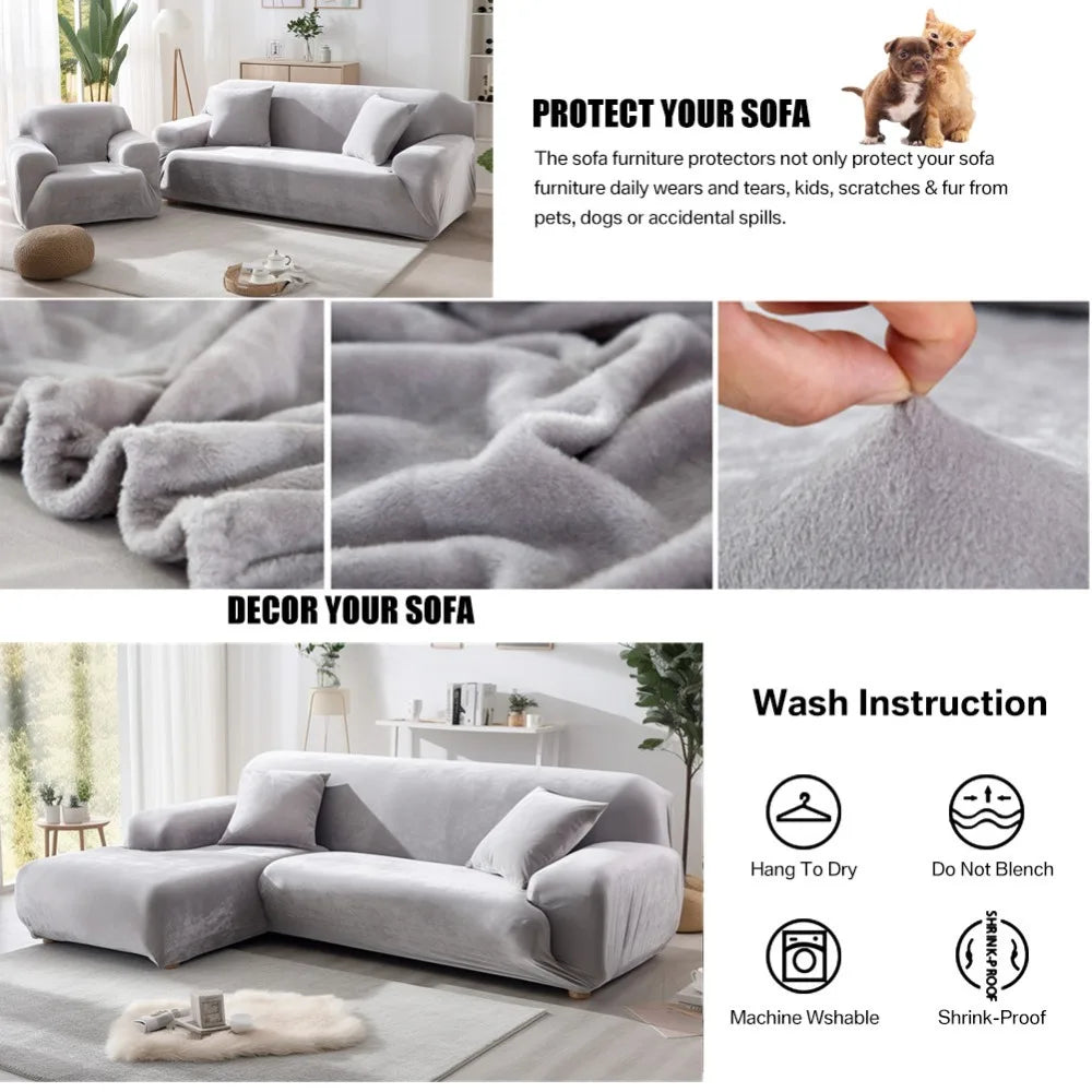 Velvet Stretch Sofa Cover — Plush Elastic Slipcover for Living Room
