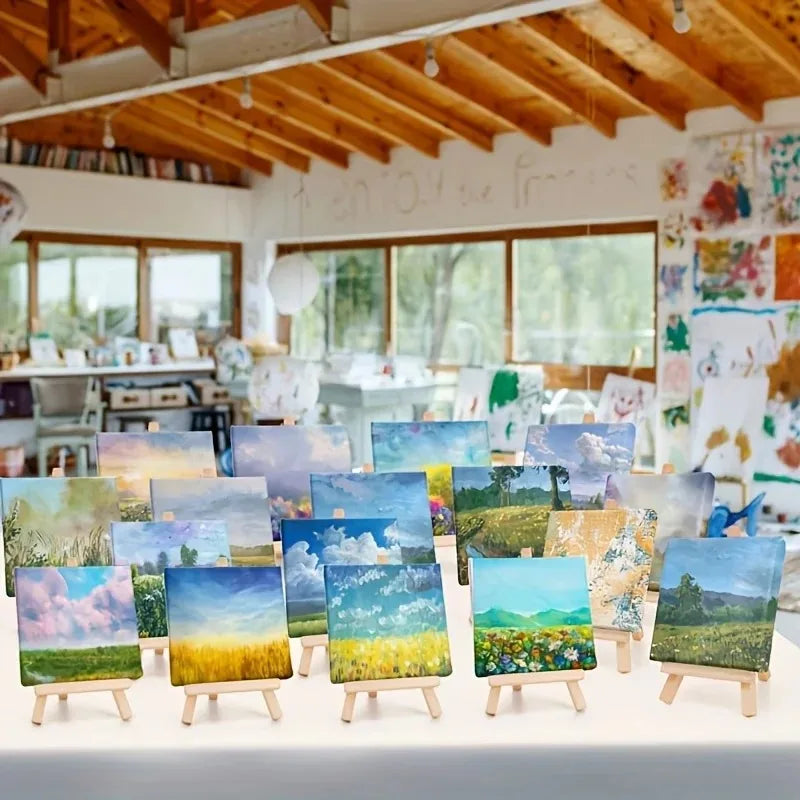 Mini Canvas and Easel Set — Blank Stretched Canvases for Art and Decor