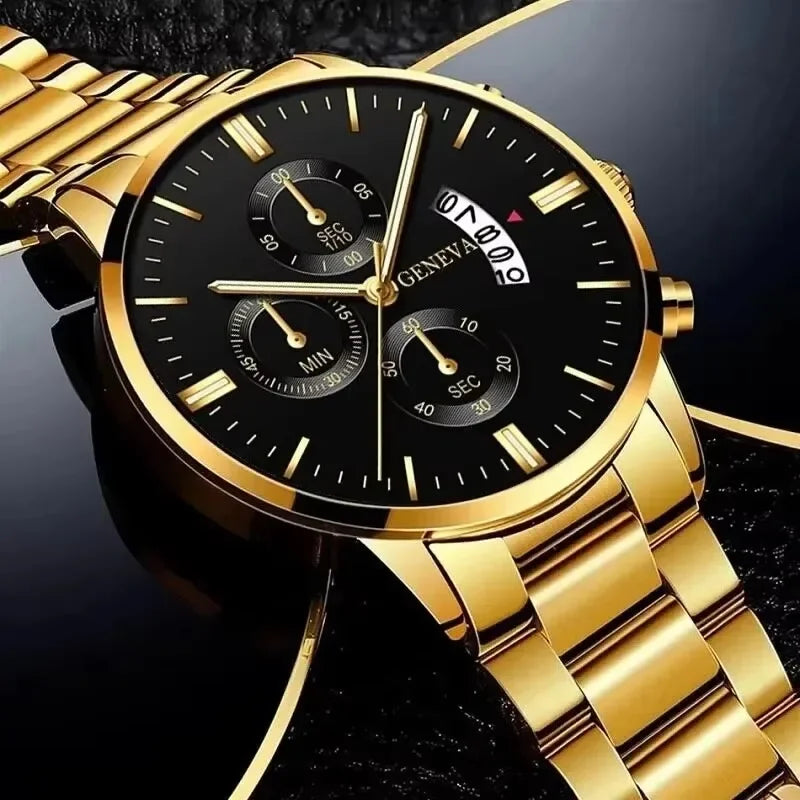 Men's Luxury Stainless Steel Quartz Watch — Business Calendar Style
