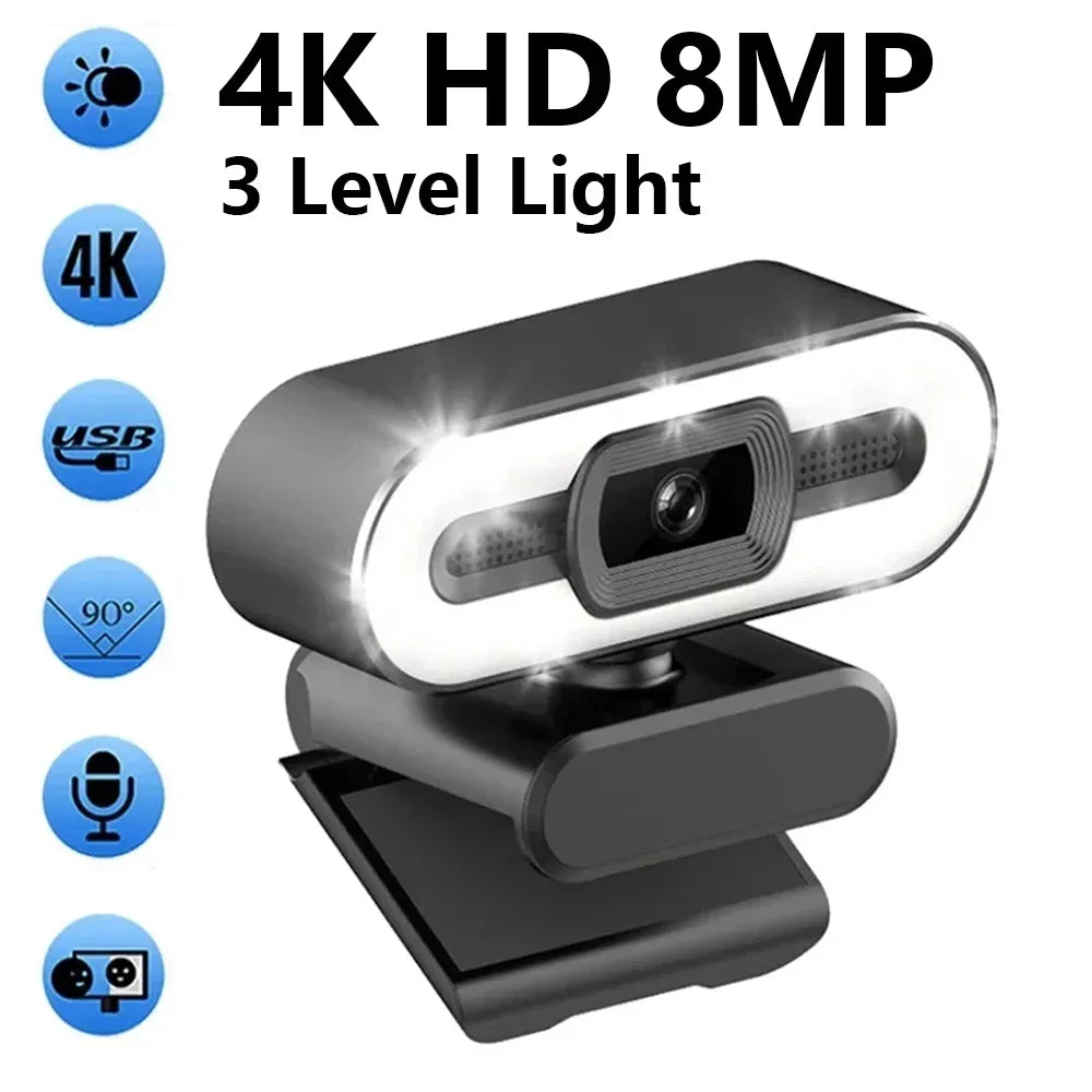 High-Definition Auto Focus Webcam — Built-in Microphone & Light for Streaming