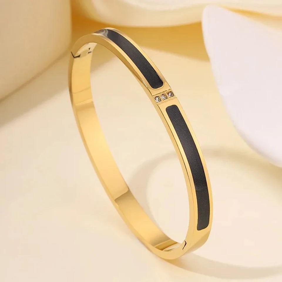 Sparkling Zirconia Stainless Steel Bracelet Set — Stackable Cuff Bangles for Women