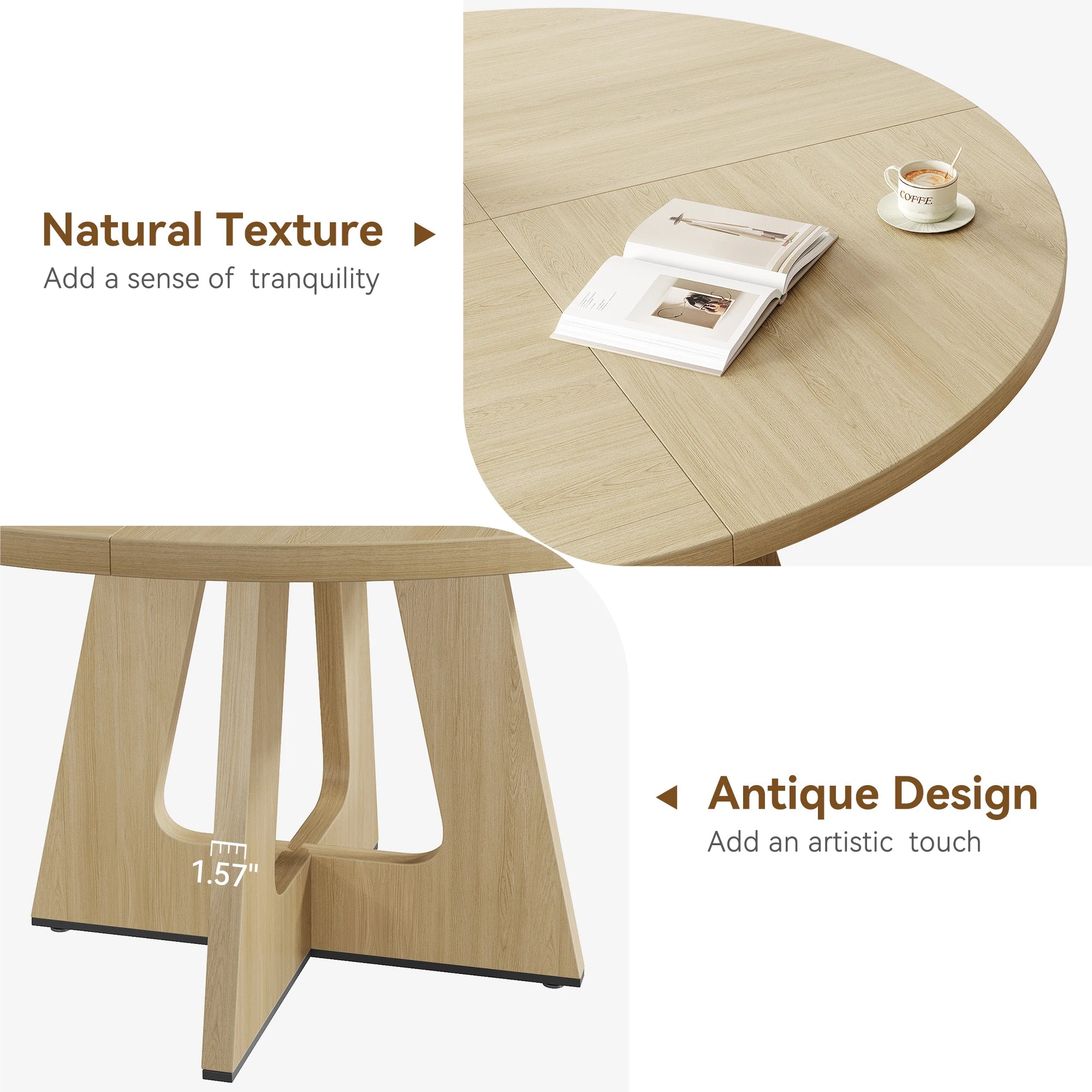 HiMISS 47 Inch Round Dining Table — Farmhouse Style Pedestal Base