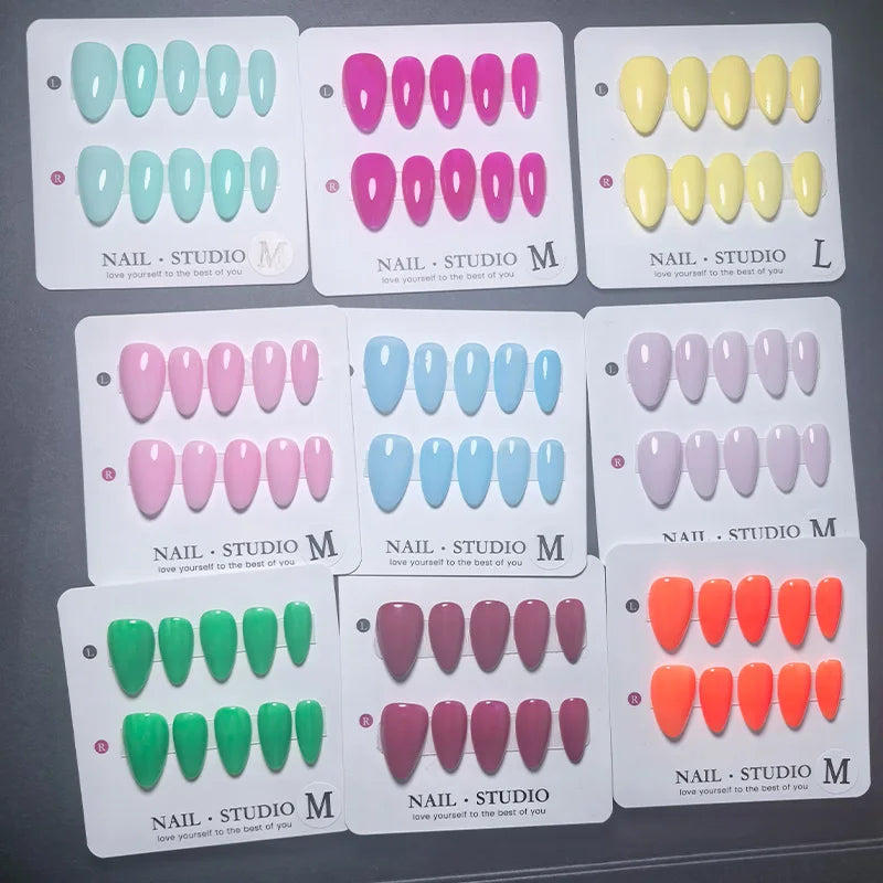 Lunamarine Almond Press On Nails — Bright Summer Color Handmade Set