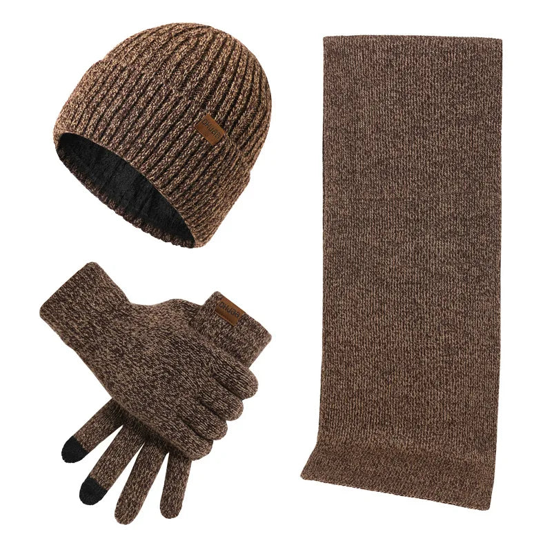 Kinelue Men's Winter Warmth Set — Knitted Beanie, Scarf & Touchscreen Gloves