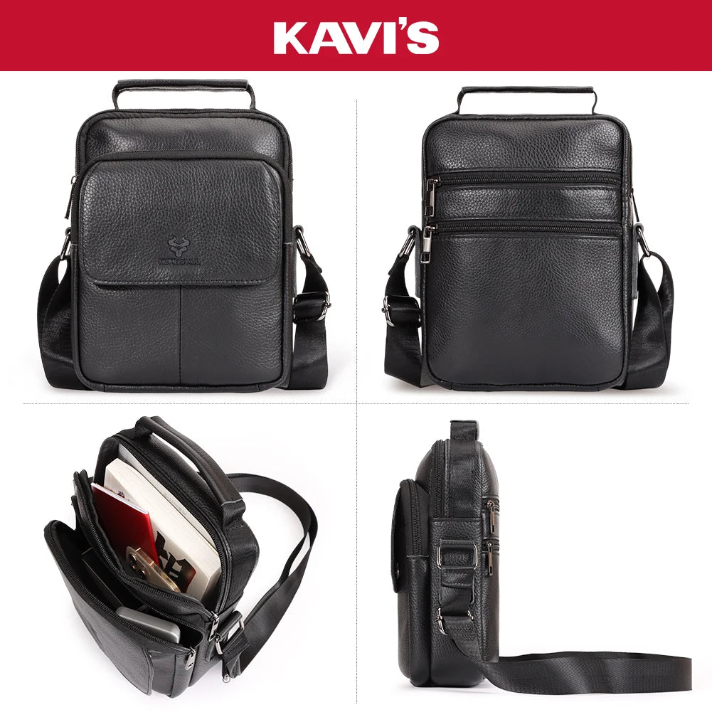 KAVI'S Genuine Leather Messenger Bag — Crossbody Shoulder Bag for iPad Mini