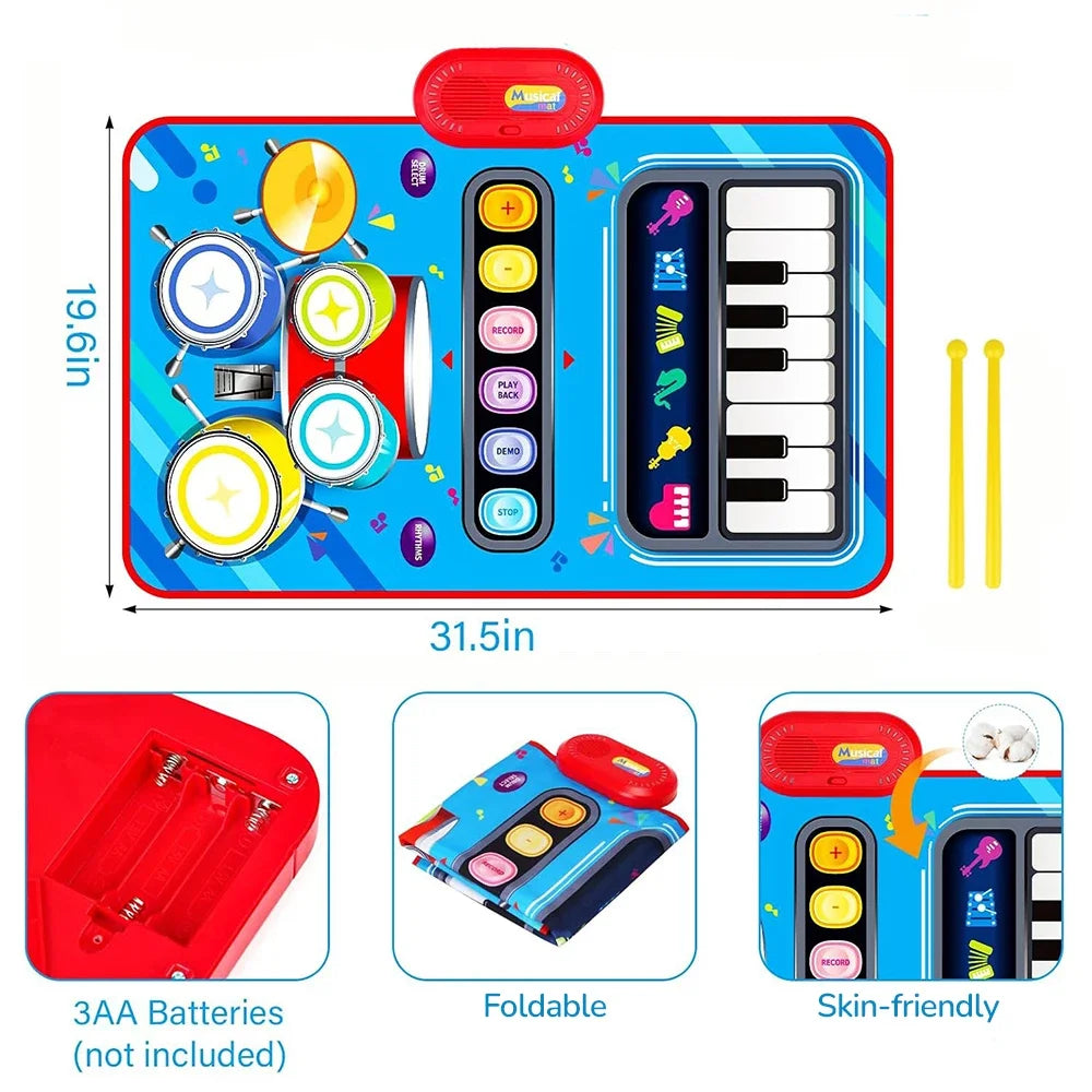 CONUSEA 2-in-1 Kids Musical Mat — Piano and Drum Floor Keyboard Toy