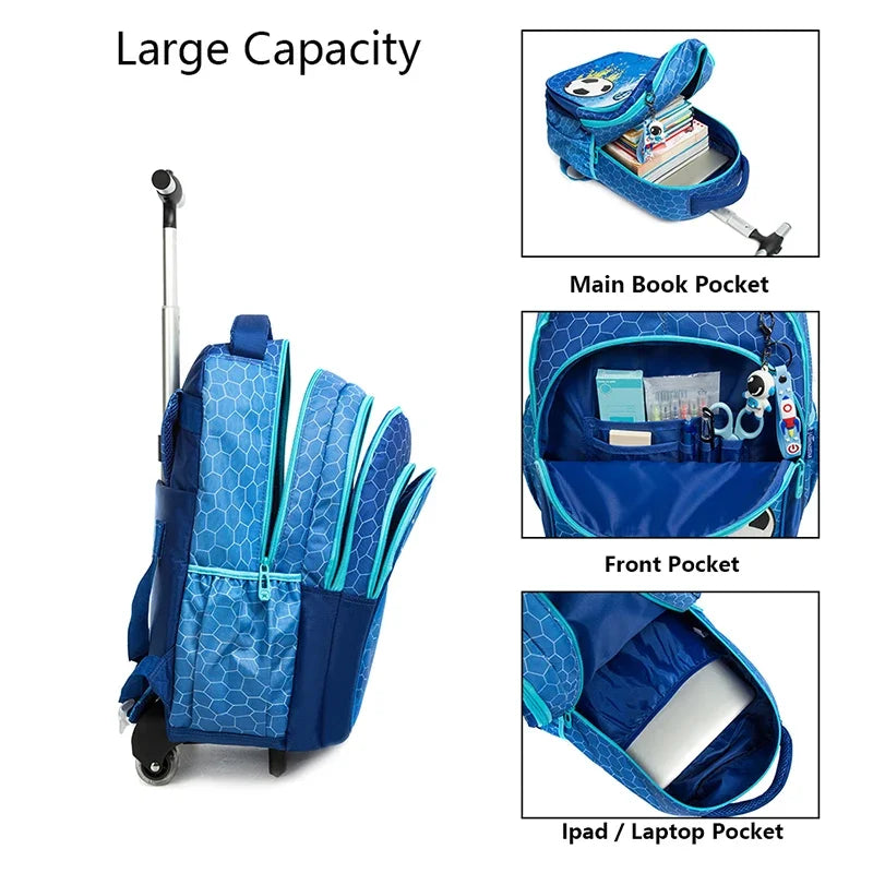 Children's Rolling Backpack Set — Wheeled School Bag with Lunch Bag & Pencil Case