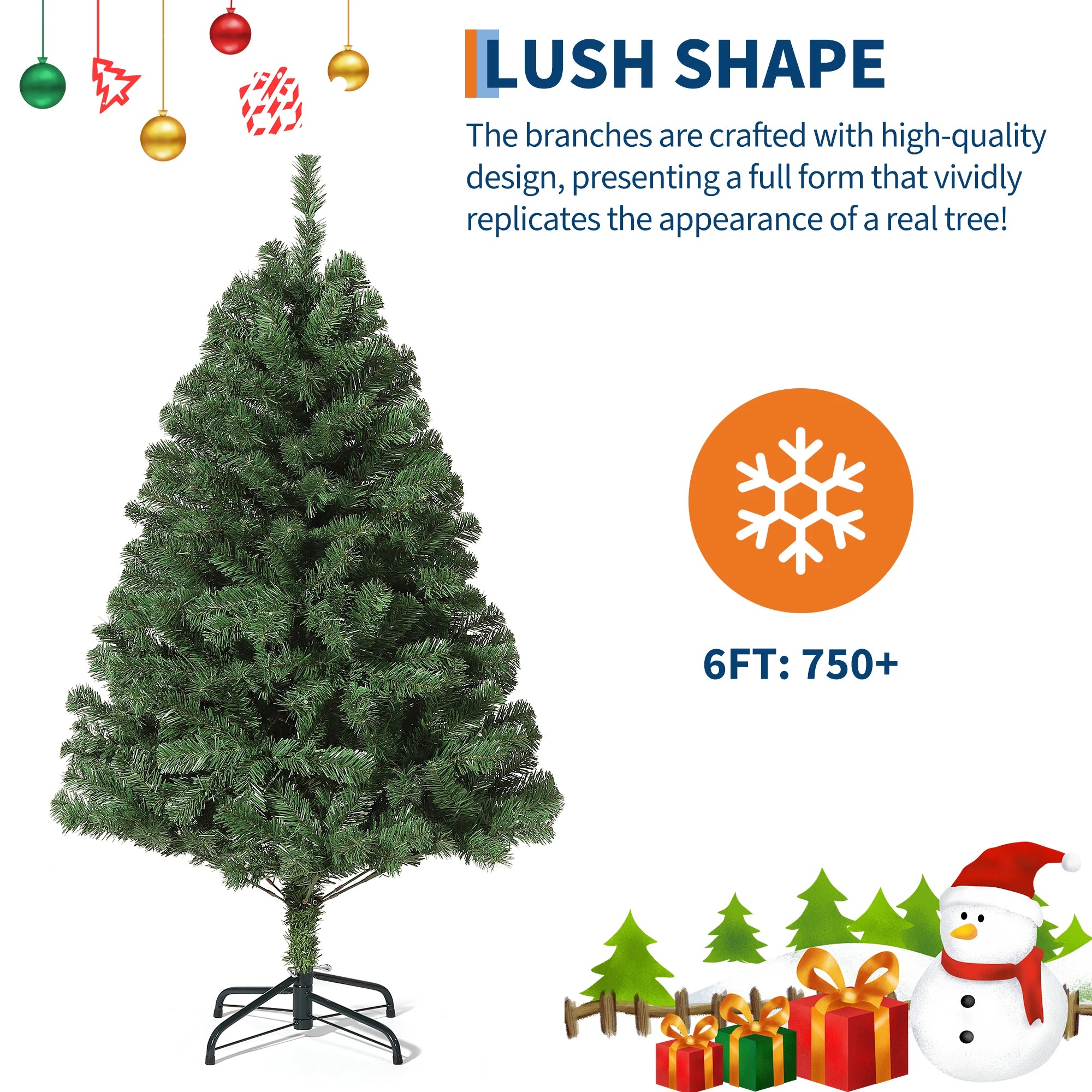 GAOMON 6ft Fraser Fir Artificial Christmas Tree — Prelit with 300 Multicolor LEDs