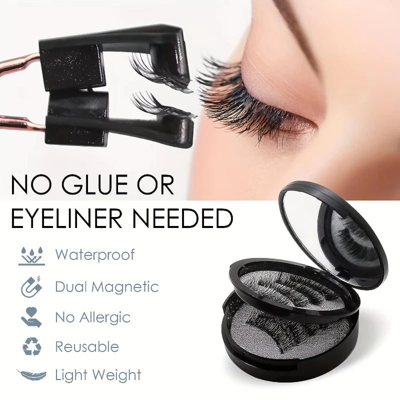 Magnetic False Eyelashes Set — Reusable 3D Lash Kit with Tweezers